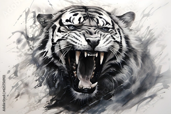 Obraz Tiger roaring ink illustration