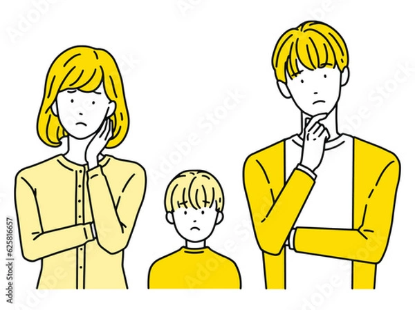 Obraz 困った表情・悩む夫婦と子供　男性＆女性