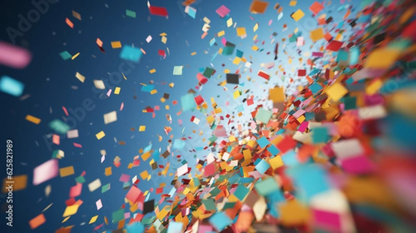 Fototapeta colorful confetti flying with dark blue background 3d rendering