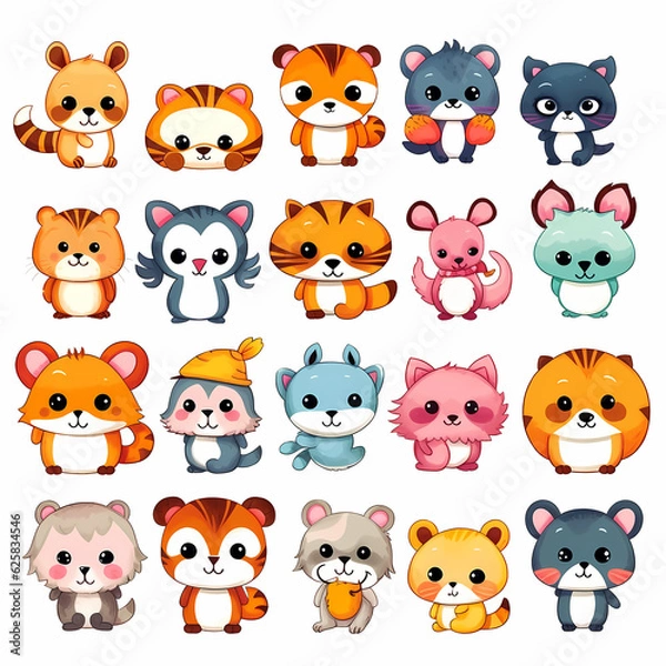 Fototapeta Set of animals, generative AI 