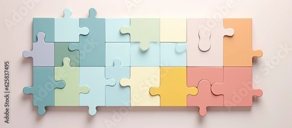 Fototapeta Photo of a vibrant puzzle piece hanging on a wall with plenty of copy space with copy space