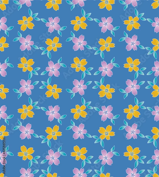 Fototapeta Japanese Sweet Pretty Flower Leaf Vector Seamless Pattern