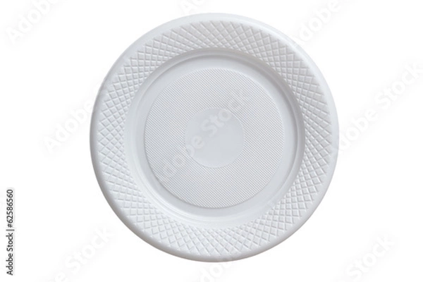 Obraz white disposable plastic plate on a white background