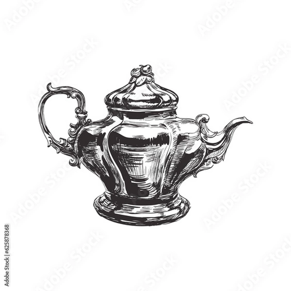 Obraz Hand Drawn Sketch Classical Teapot illustration. Antique