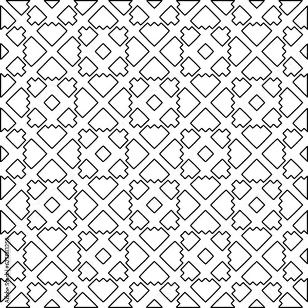 Obraz Abstract background with figures from lines. black and white pattern for web page, textures, card, poster, fabric, textile. Monochrome graphic repeating design.
