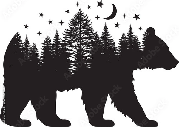 Fototapeta Bear Forest, Bear with Pine Trees