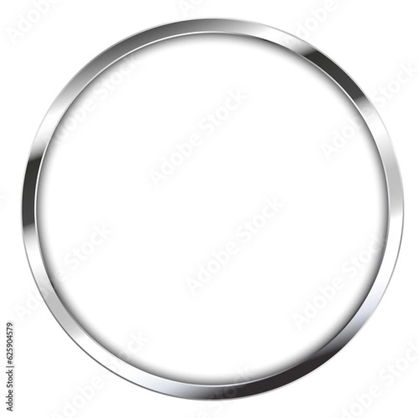 Fototapeta Realistic round metal frame with reflections, shadow and cover glass. Chrome or silver material - png