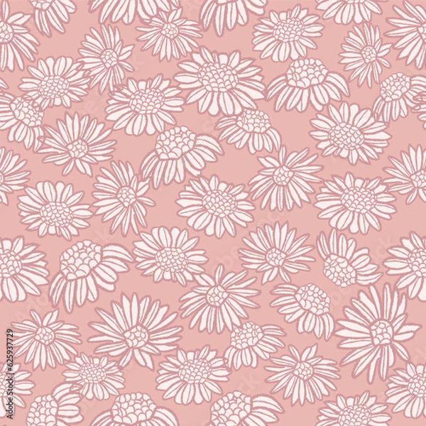 Obraz Vector pink linear flower daisies seamless pattern