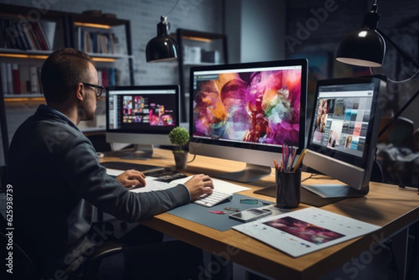 Obraz Graphic Designer Using Adobe Creative, Generative AI