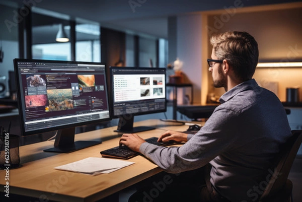 Obraz Graphic Designer Using Adobe Creative, Generative AI