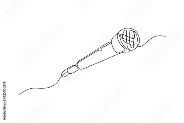 Fototapeta wired microphone continuous line art drawing