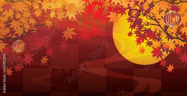 Fototapeta 秋　紅葉　お月見　背景