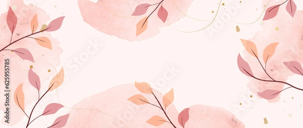 Fototapeta Abstract art vector. Luxurious wallpaper in a minimalist style with golden lines and botanical leaves, organic shapes, watercolor. Vector background for banner, poster, web and packaging.