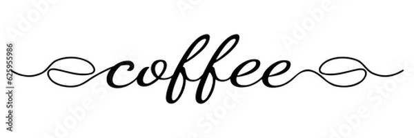 Fototapeta Coffee beans in vector typography. Continuous lowercase cursive coffee text. Vector illustration of an inscription for a poster, postcard, banner for a cafe. Hand drawn motivation slogan.