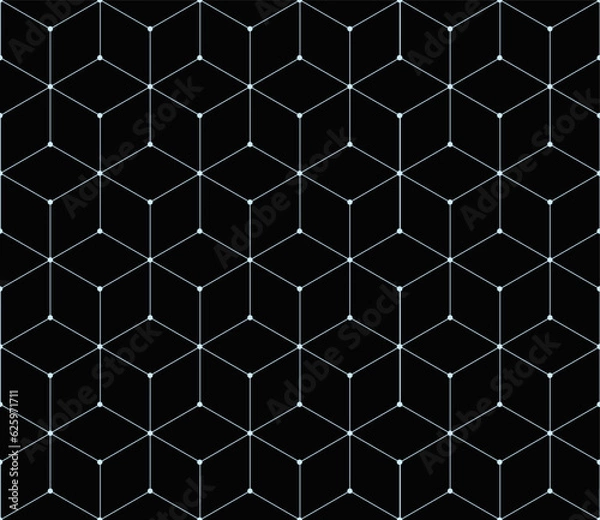 Fototapeta Vector seamless cubic hexagon pattern. Abstract geometric low poly background. Stylish grid texture connect the dots.