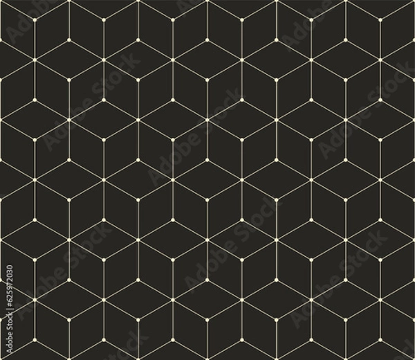 Fototapeta Vector seamless cubic hexagon pattern. Abstract geometric low poly background. Stylish grid texture connect the dots.