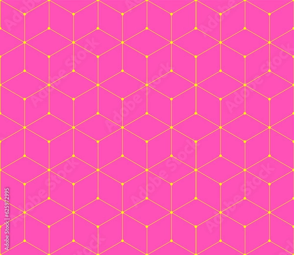 Fototapeta Vector seamless cubic hexagon pattern. Abstract geometric low poly background. Stylish grid texture connect the dots.