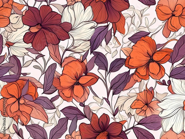 Fototapeta Blue flower seamless pattern.Wild flowers watercolor wallpaper. For fabric design. Created with generative AI tools