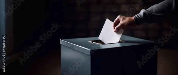 Fototapeta Voter putting ballot Into voting box. Generative AI.