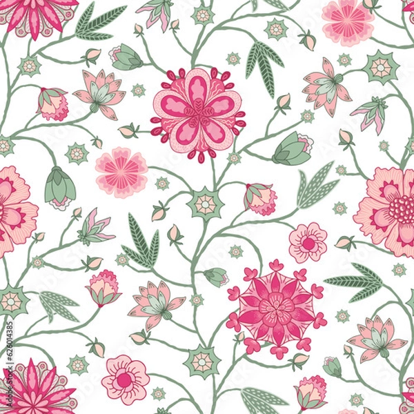 Obraz Fantasy flowers seamless pattern. Indian floral style. Chintz fabric, retro, vintage.