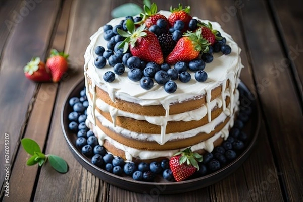 Fototapeta Tasty cake with berries