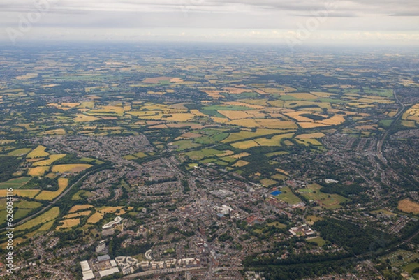 Fototapeta An aerial view of the English countryside as shot from an airplane