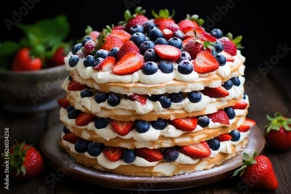 Fototapeta Tasty cake with berries