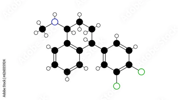 Fototapeta sertraline molecule, structural chemical formula, ball-and-stick model, isolated image selective serotonin-reuptake inhibitors