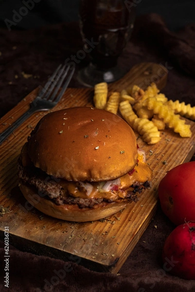 Fototapeta hamburger with fries