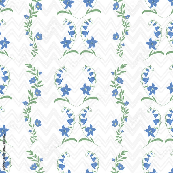 Obraz Summer wildflowers, floral seamless pattern with colorful flowers and abstract green plants on white background. Delicate pattern print for textile or wrapping paper.