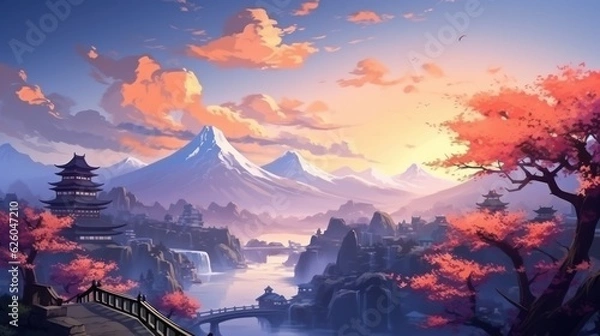 Fototapeta Japan fantasy style scene game art