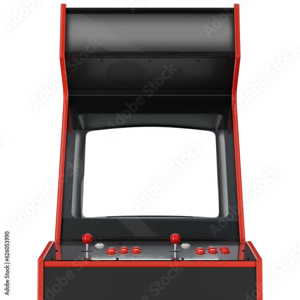 Fototapeta Generic Retro Arcade Machine or Cabinet for Two Players With Red Decorations. 3D Illustration