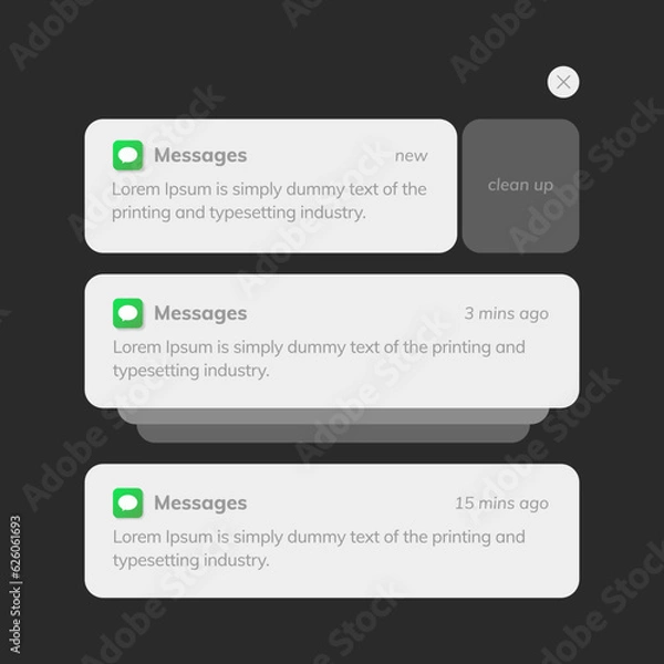 Obraz Mobile phone with push notifications or sms messages smartphone, mobile phone with updated check marks, bubbles, on dark background.
