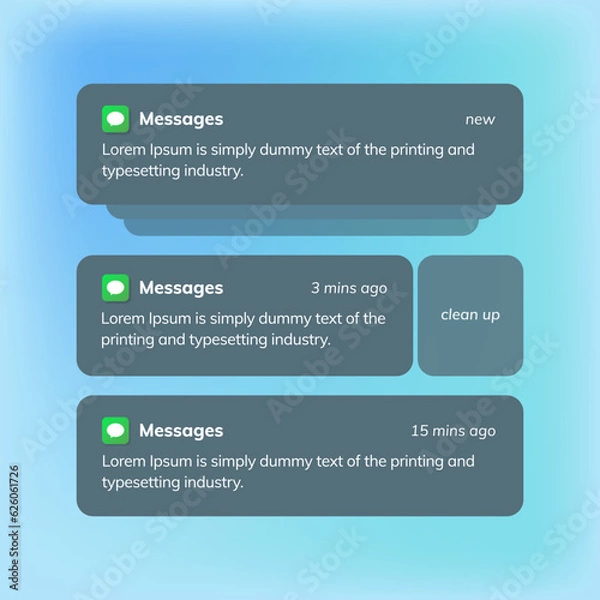 Obraz Push notification message on mobile phone on light background, smartphone mobile phone sms popup with updated check mark.