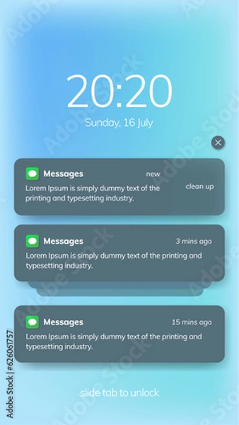 Obraz Push notification message on mobile phone on light background, smartphone mobile phone sms popup with updated check mark.
