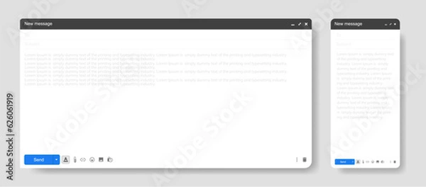 Obraz Email interface. Mail window mobile and web template, internet message isolated frame, blank email. Modern flat style vector illustration.