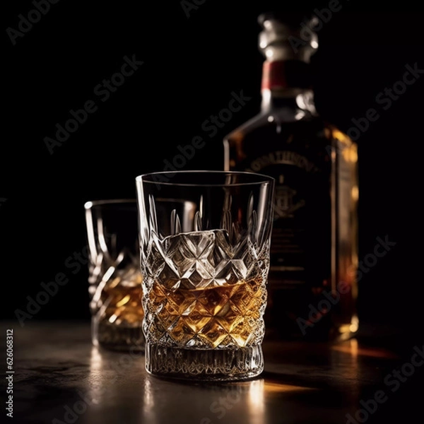 Fototapeta Indulge in Liquid Gold: Watch Whisky Magic Unfold as It Splashes into the Crystal Glass!