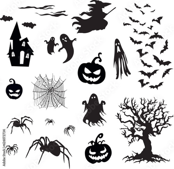 Obraz Halloween silhouettes vector set isolated on white background.