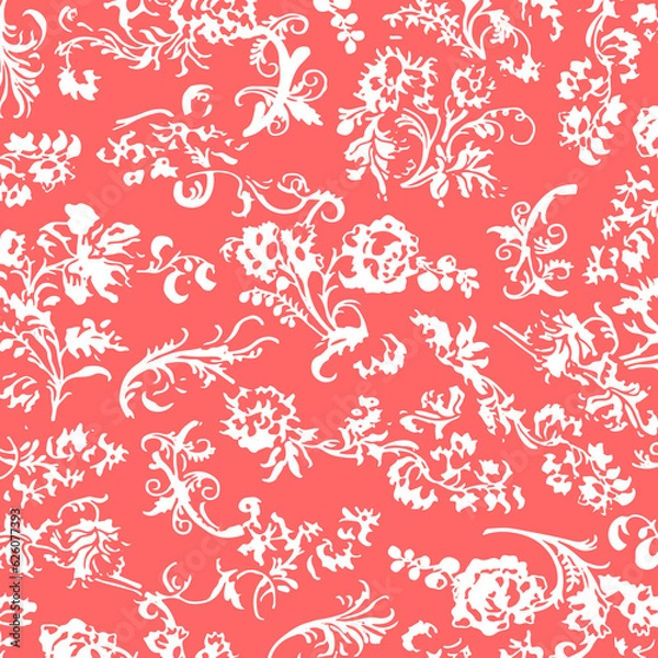 Obraz White Ornamental Pattern on a Salmon Pink Background