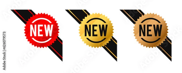 Fototapeta Corners new sign vector. Red, gold, and bronze ribbon labels. Vector illustration
