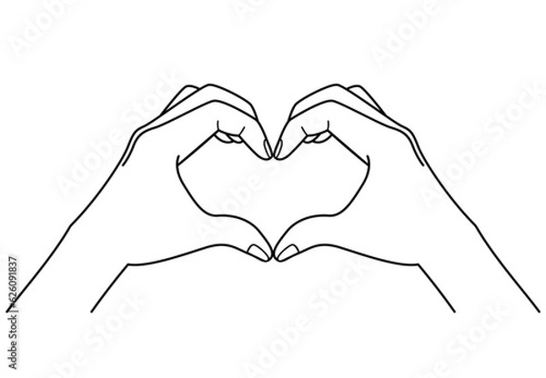 Fototapeta Vector line drawing illustration of two hands making a heart pose