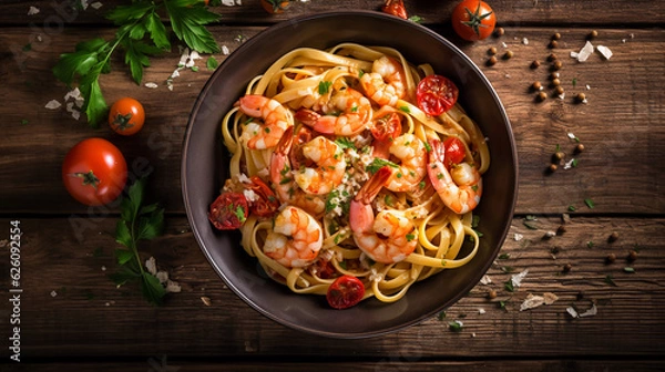 Obraz Fettuccine pasta with shrimps