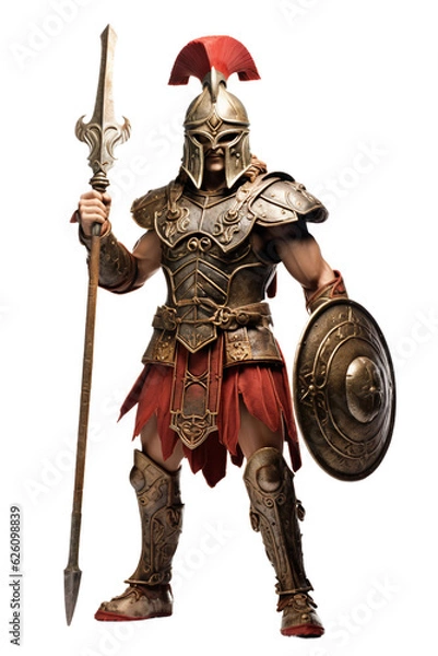 Obraz Mythical Greek god with helmet and armor full body. isolated object, transparent background