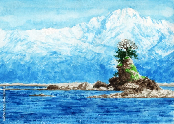 Obraz アナログ水彩風景画雨晴海岸