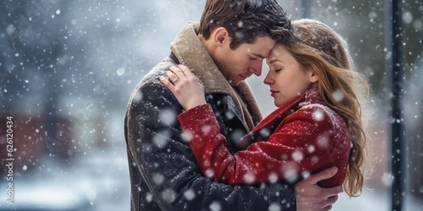 Obraz couple walking in winter snow