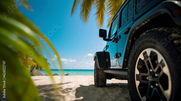 Fototapeta 自動車,美しいビーチ,イラスト,ジェネレーティブ AI | car, beach, sky, Generative AI
