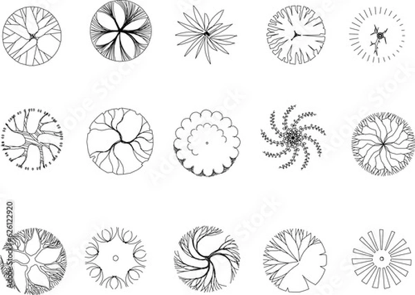 Fototapeta Vector sketch illustration of plant and tree view symbol design for garden fittings seen from above