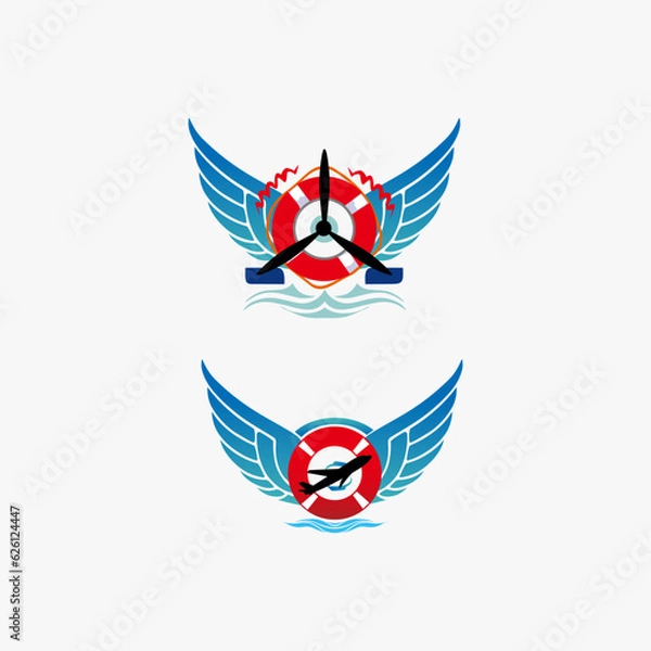 Fototapeta wing logos and float tires with the shape of the plane