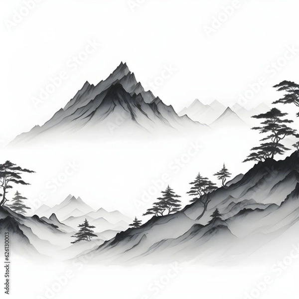 Fototapeta  The Beautiful layers of mountains in the fog, with trees