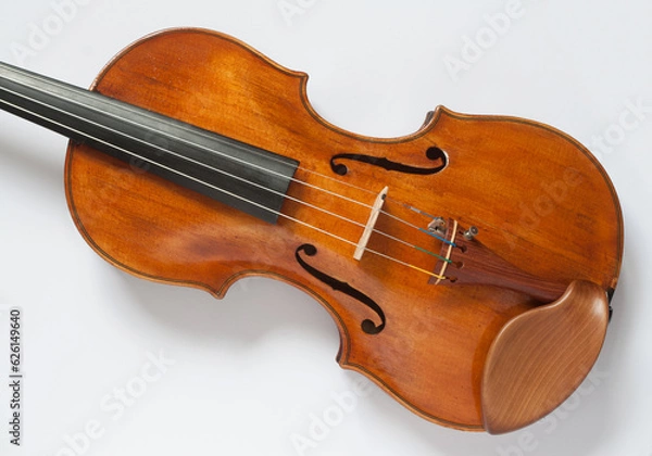 Fototapeta Classical music concert poster with brown color violin on white background with copy space for your text
